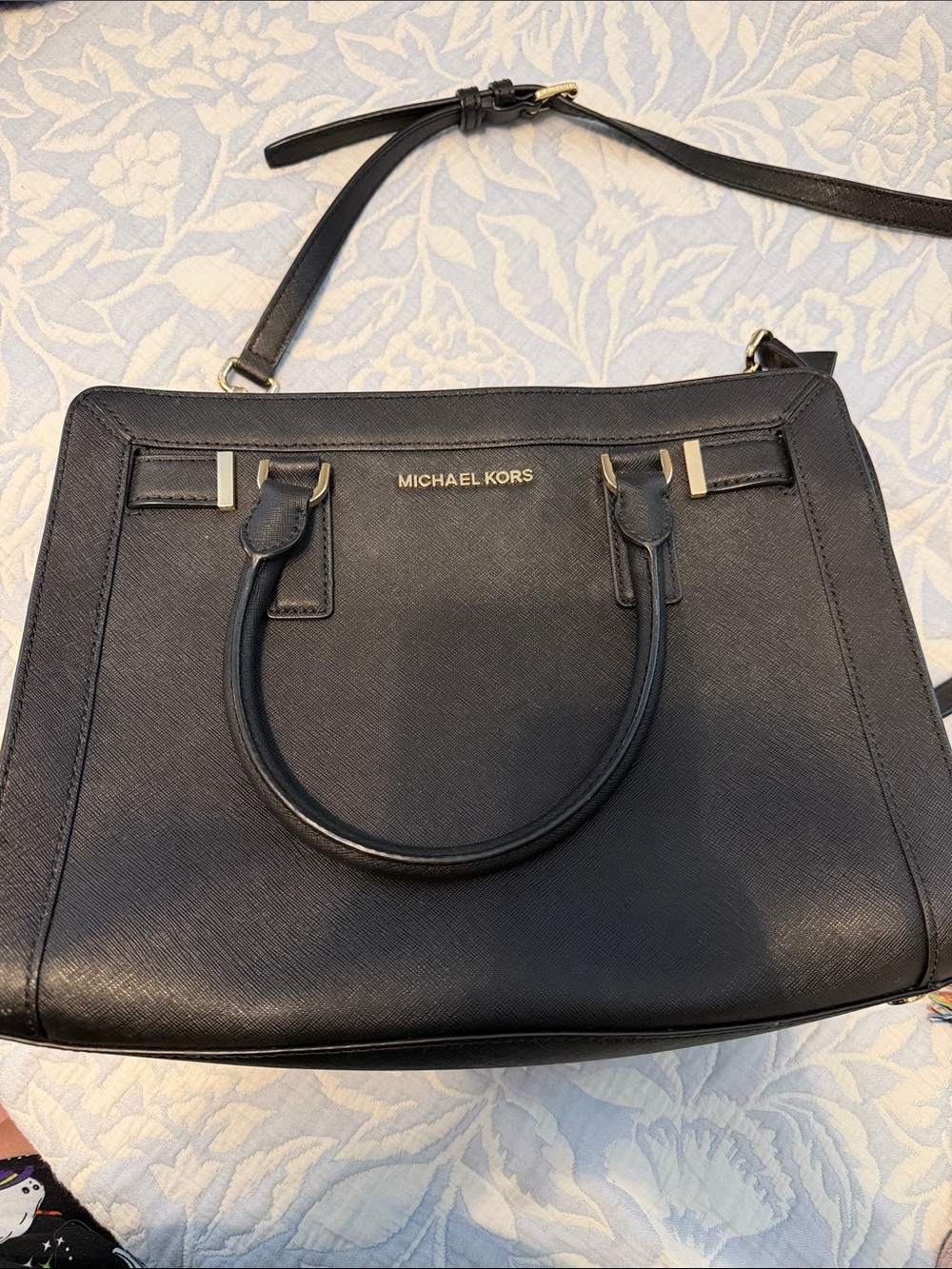 Michael Kors Black Saffiano Leather Satchel with Gold Hardware